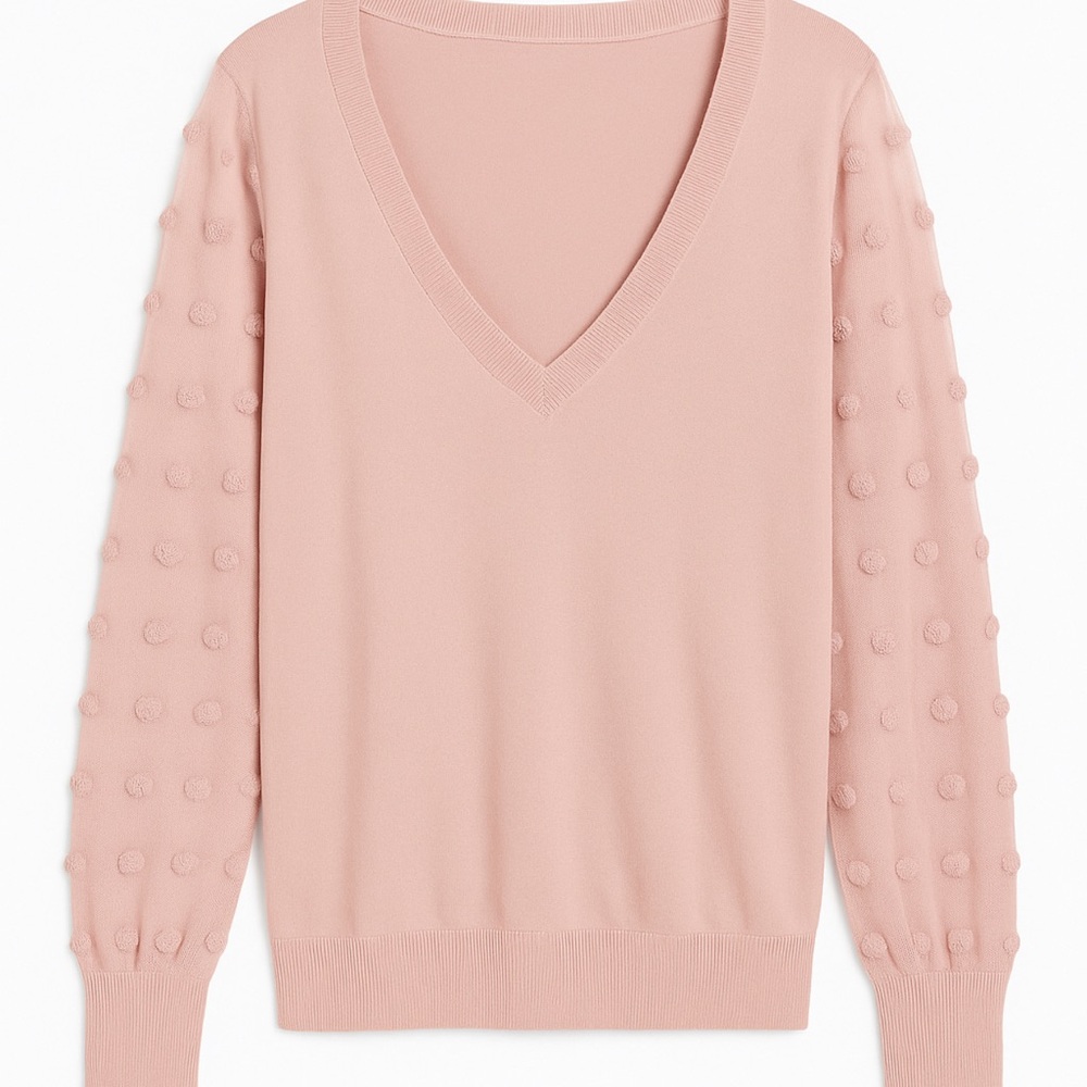 Source Unknown Blush V-Neck Sweater with Textured Sleeves